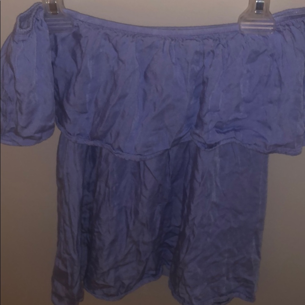 VERY CUTE OFF THE SHOULDER BLUE SHIRT